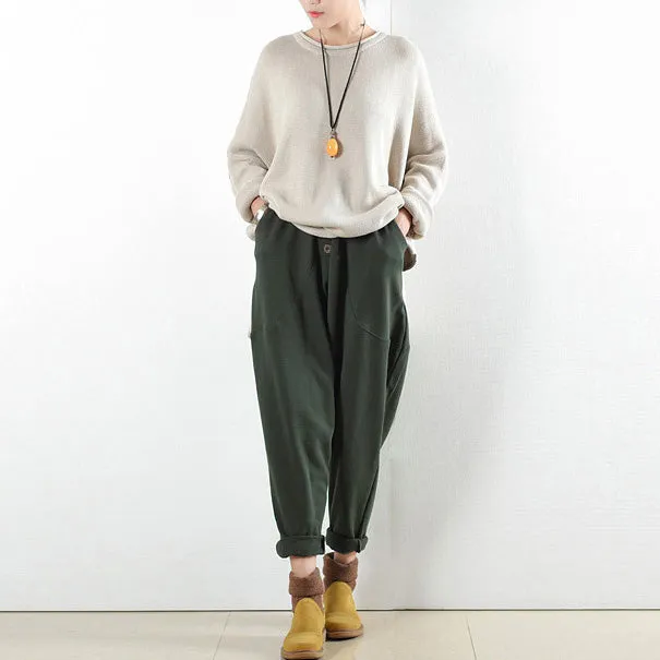 2021 winter pants green warm cotton carrot pants oversize elastic waist to 104cm