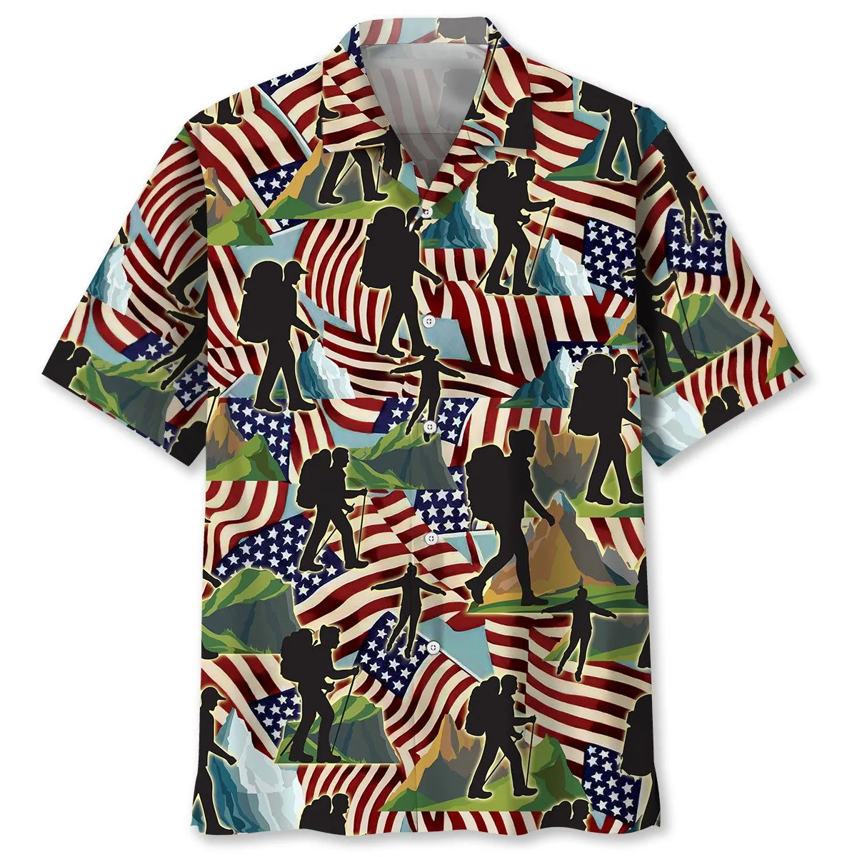 3D All Over Print Hiking Usa Hawaiian Shirt, Hiking Beach Hawaii Shirt, Gift for Hiker