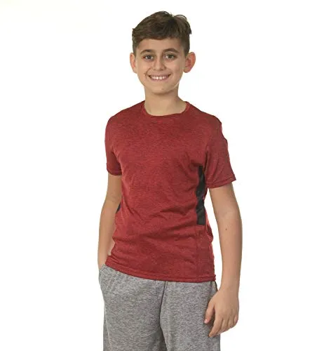 5 Pack: Boys Girls Active Athletic Quick Dry Dri Fit Short Sleeve T-Shirt Crew Neck Tops Teen Gym Undershirts Tees Youth Basketball Clothes Moisture Wicking Performance-Set 11,Medium (8-10)