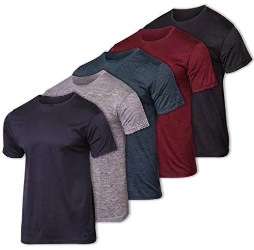 5 Pack: Boys Girls Active Athletic Quick Dry Dri Fit Short Sleeve T-Shirt Crew Neck Tops Teen Gym Undershirts Tees Youth Basketball Clothes Moisture Wicking Performance-Set 11,Medium (8-10)