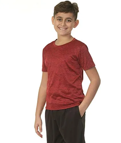 5 Pack: Boys Girls Active Athletic Quick Dry Dri Fit Short Sleeve T-Shirt Crew Neck Tops Teen Gym Undershirts Tees Youth Basketball Clothes Moisture Wicking Performance-Set 11,Medium (8-10)