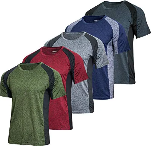 5 Pack: Boys Girls Active Athletic Quick Dry Dri Fit Short Sleeve T-Shirt Crew Neck Tops Teen Gym Undershirts Tees Youth Basketball Clothes Moisture Wicking Performance-Set 11,Medium (8-10)