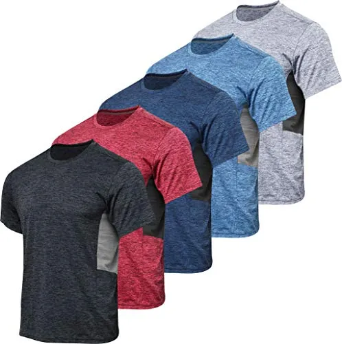 5 Pack: Boys Girls Active Athletic Quick Dry Dri Fit Short Sleeve T-Shirt Crew Neck Tops Teen Gym Undershirts Tees Youth Basketball Clothes Moisture Wicking Performance-Set 11,Medium (8-10)