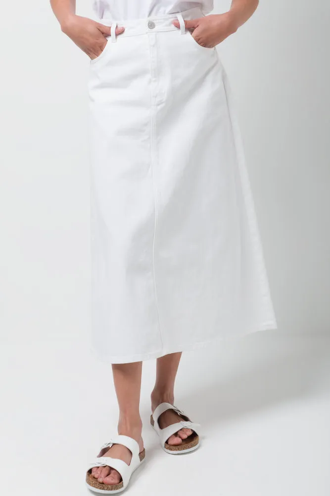 A-Line Denim Skirt White