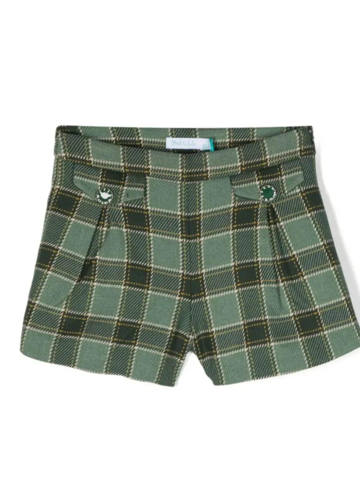 Abel & Lula Girls Green Plaid Winter Shorts