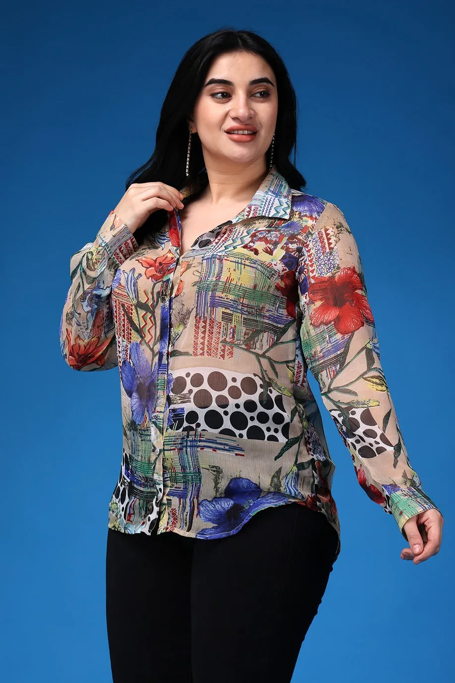 Abstract Printed Full Sleeves Shirt