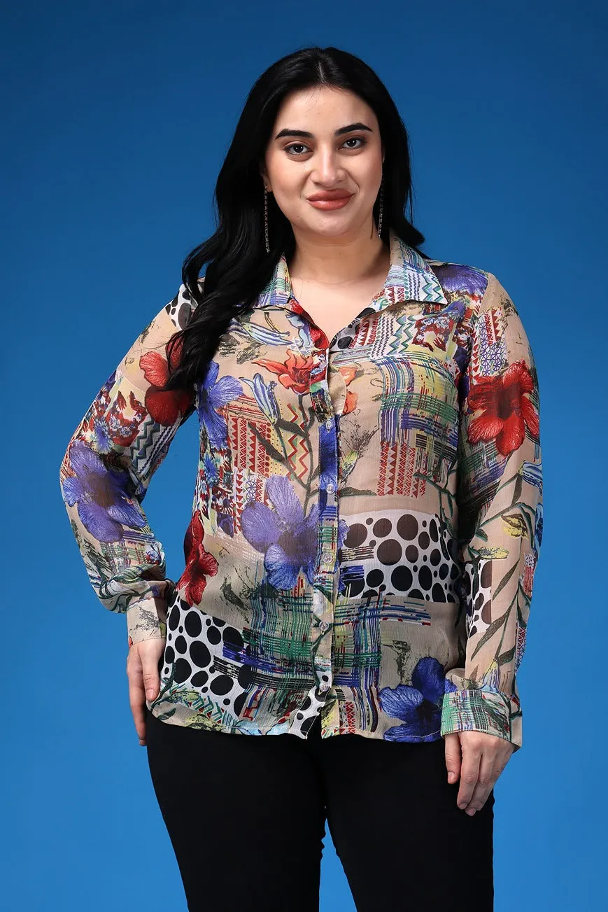 Abstract Printed Full Sleeves Shirt