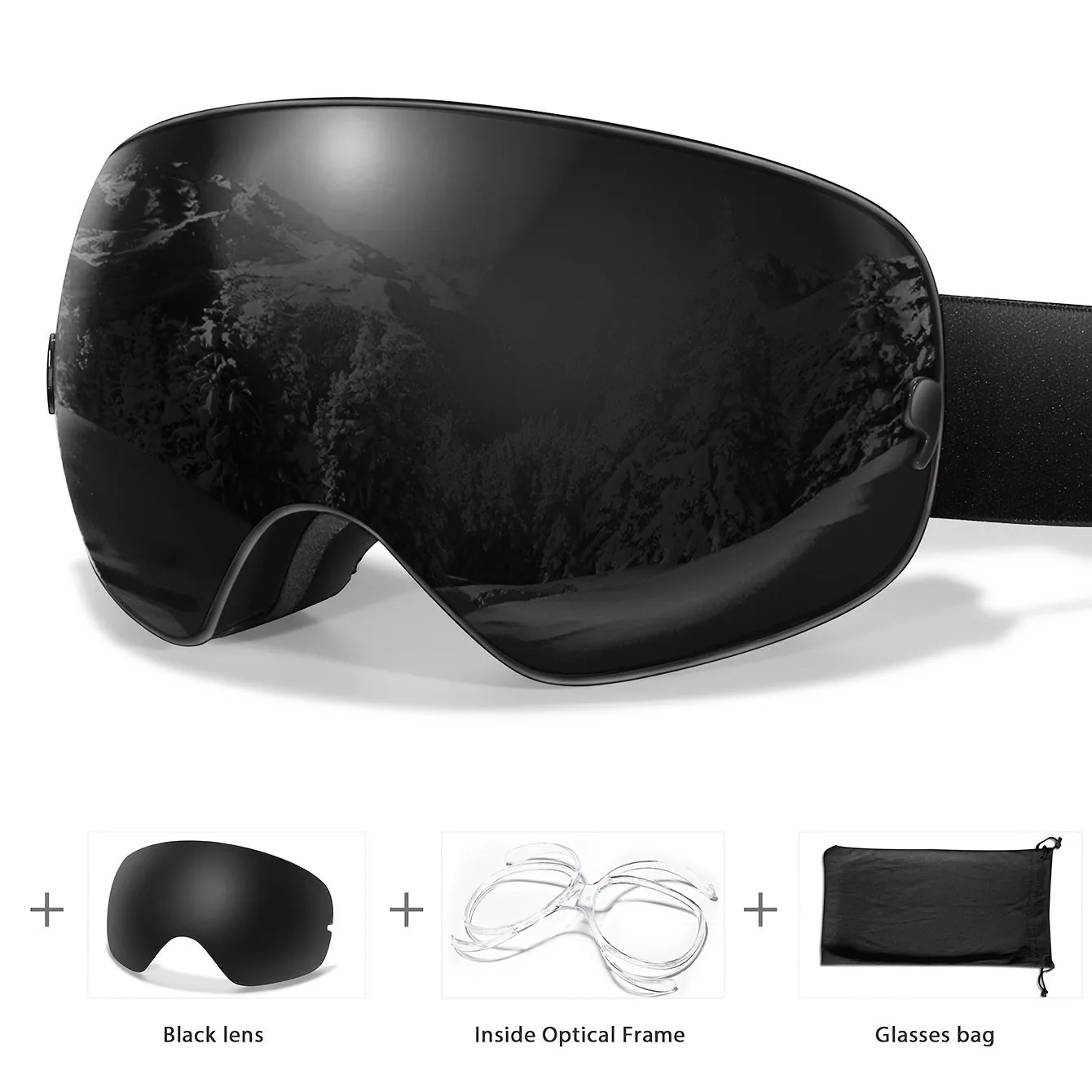 Anti-Fog Ski Goggles with Protection, Interchangeable Lens & Carrying Bag - Perfect for Snowboarding, Skating & Outdoor Adventures