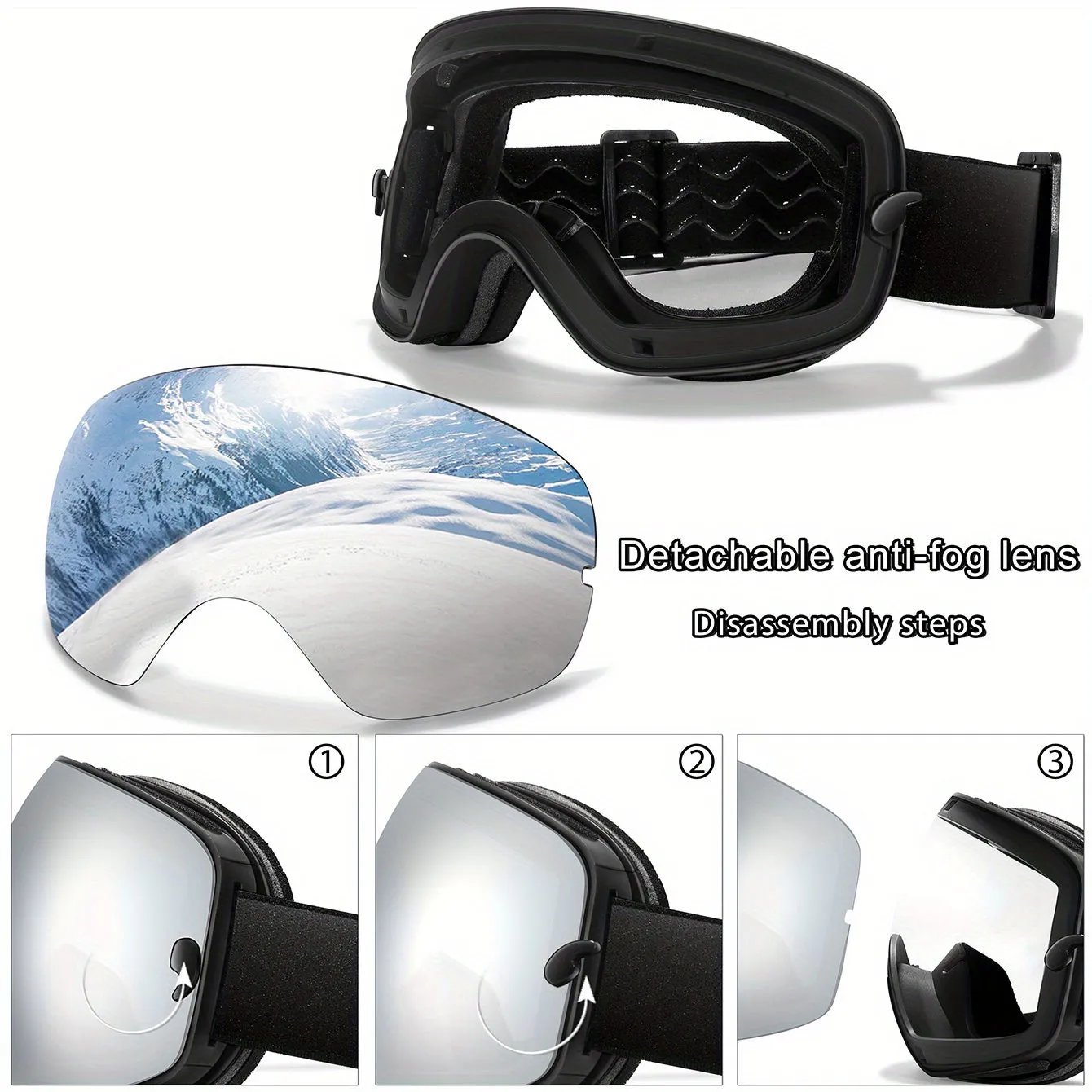 Anti-Fog Ski Goggles with Protection, Interchangeable Lens & Carrying Bag - Perfect for Snowboarding, Skating & Outdoor Adventures