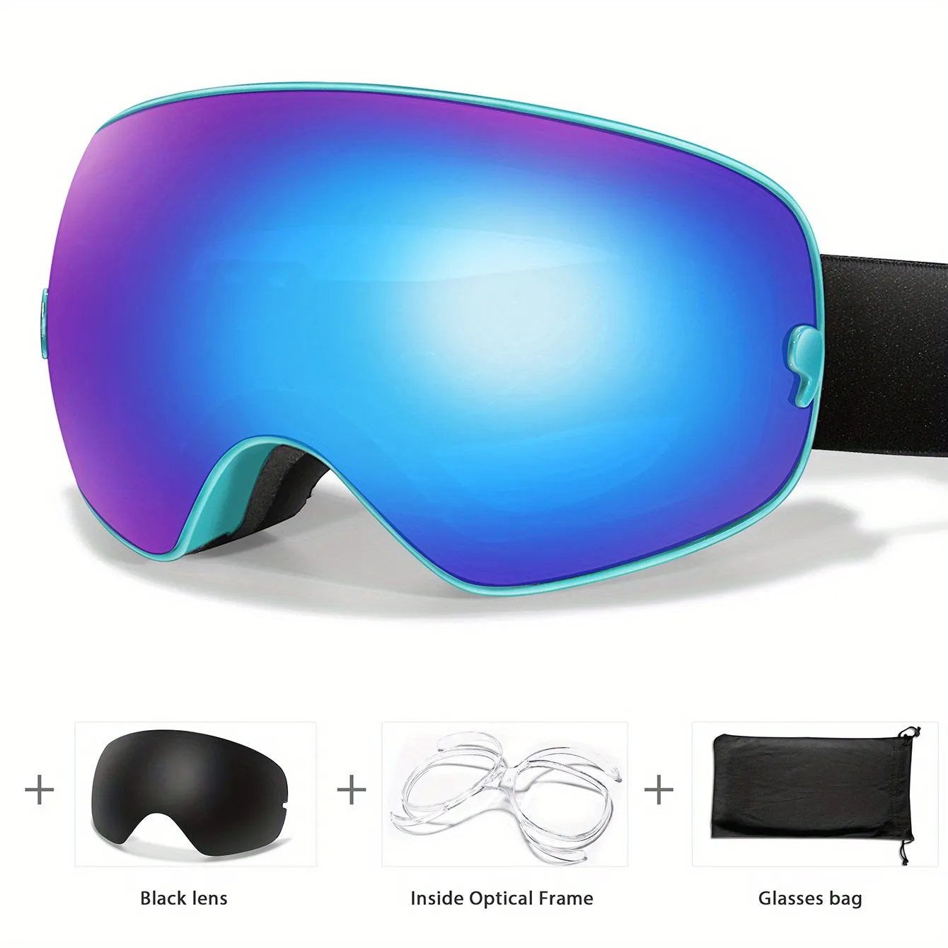 Anti-Fog Ski Goggles with Protection, Interchangeable Lens & Carrying Bag - Perfect for Snowboarding, Skating & Outdoor Adventures