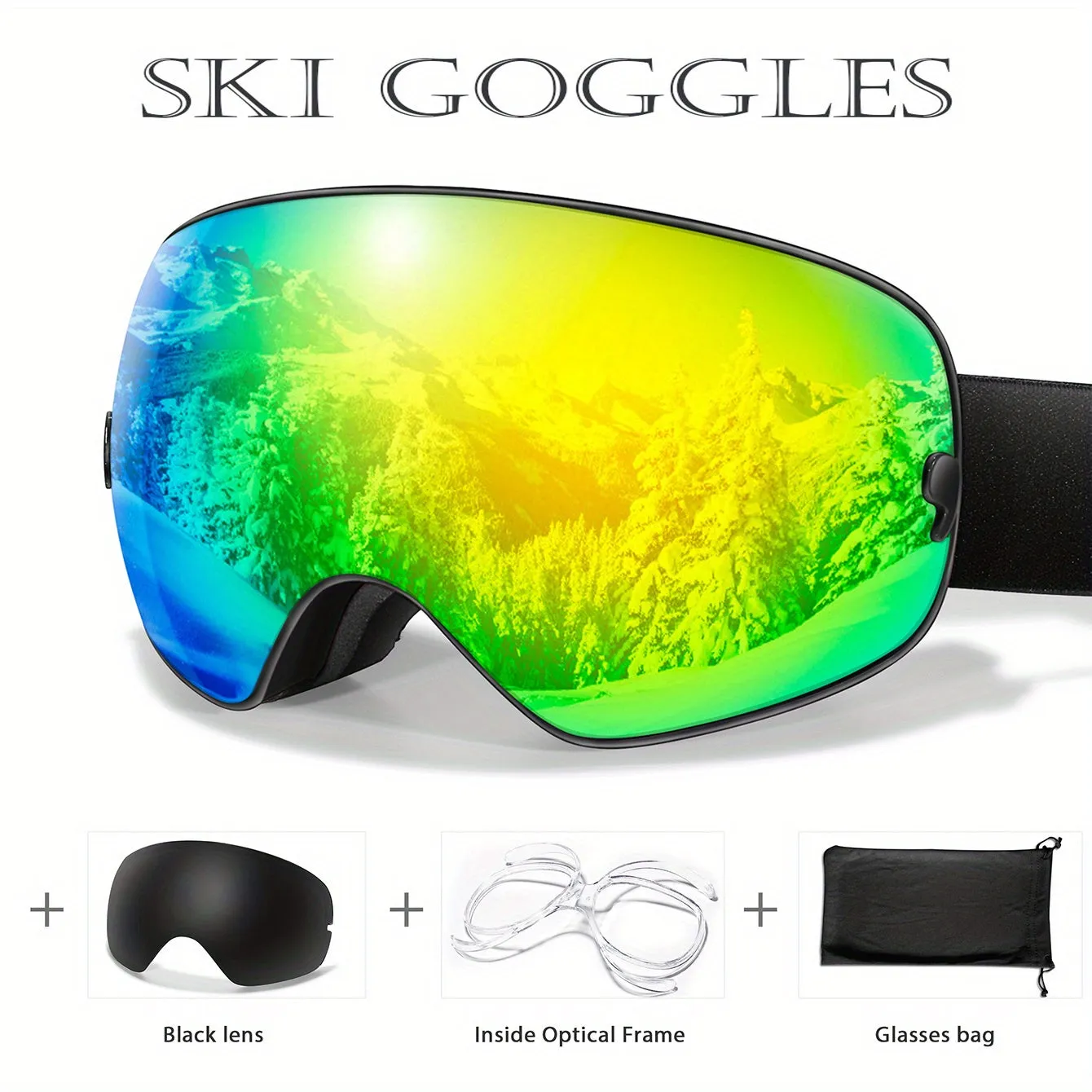 Anti-Fog Ski Goggles with Protection, Interchangeable Lens & Carrying Bag - Perfect for Snowboarding, Skating & Outdoor Adventures