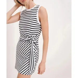 ATM Classic Jersey Stripe Sleevless Twist Dress - White-Black