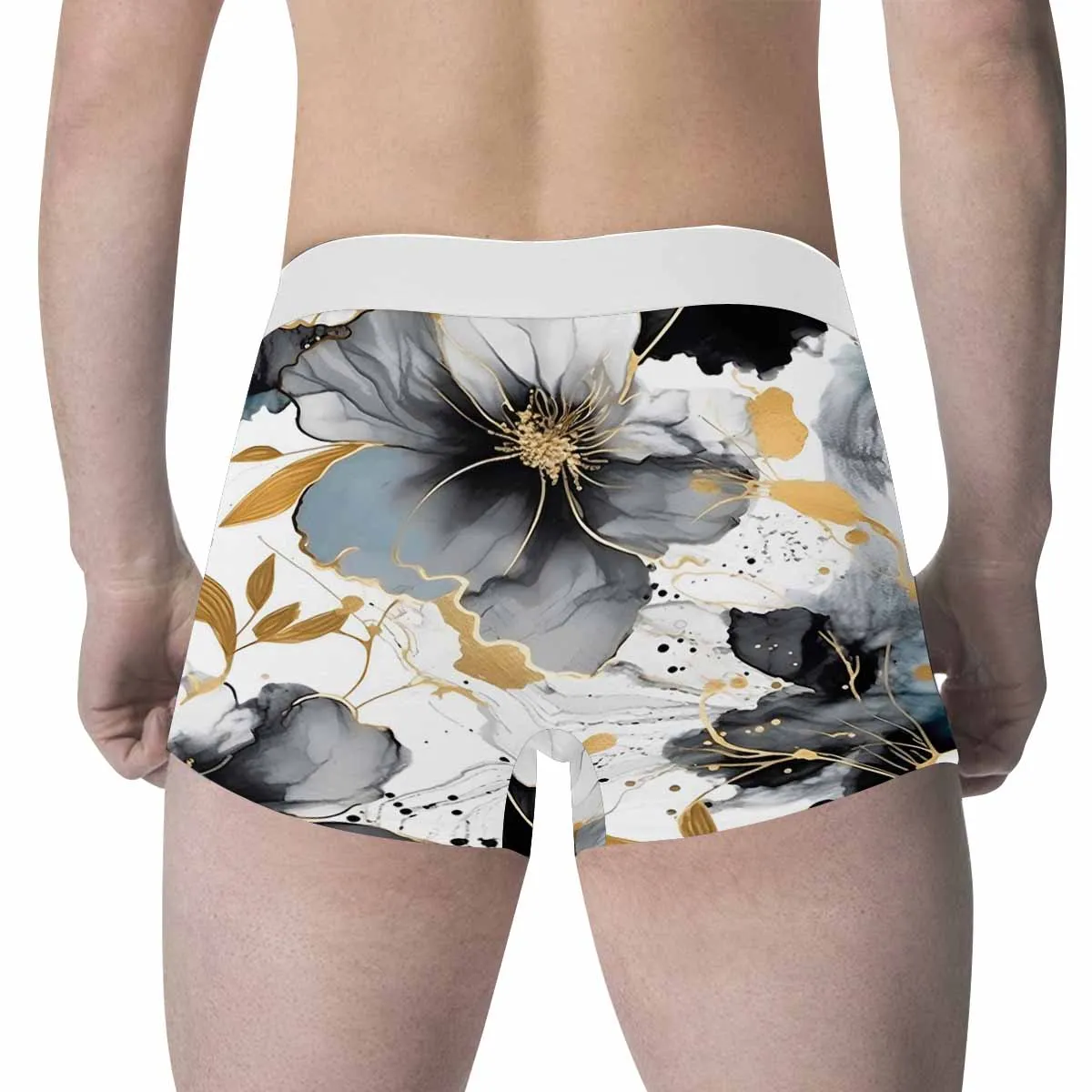 Black White and Gold Men's All Over Print Boxer Briefs (Made In AUS)