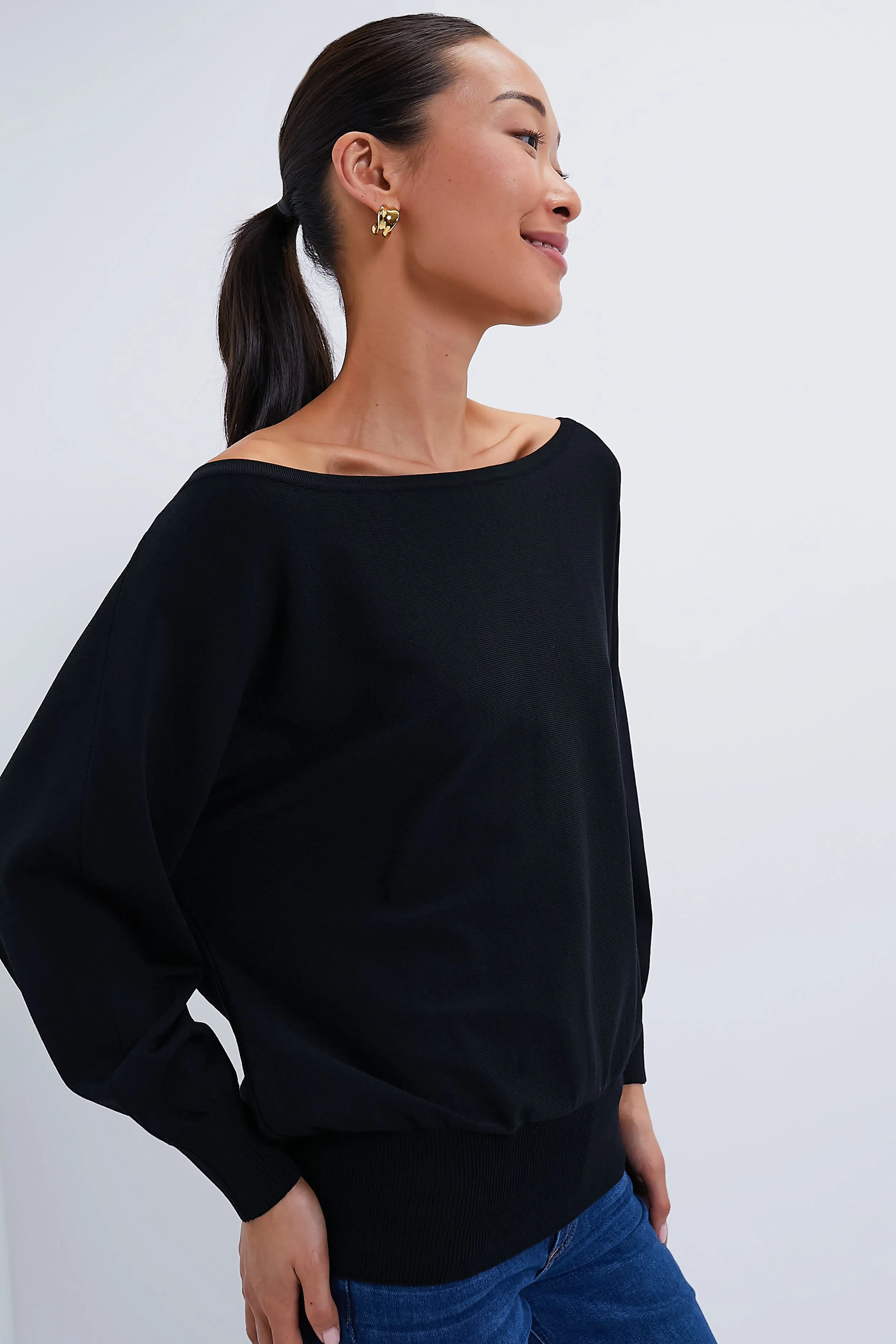 Black Wide Neck Valencia Sweater