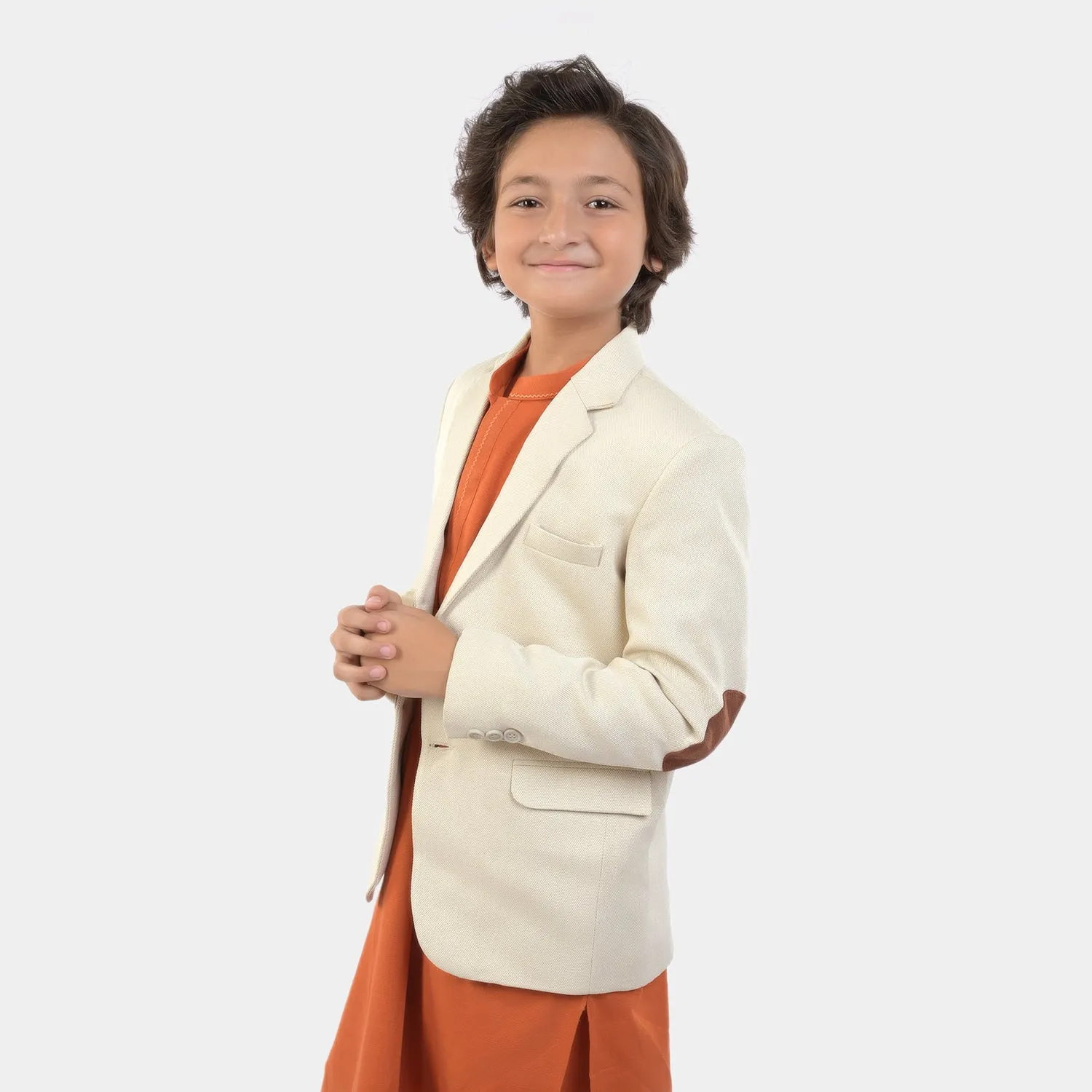 BOYS WOOL BLAZER ELBOW PATCH -Fawn