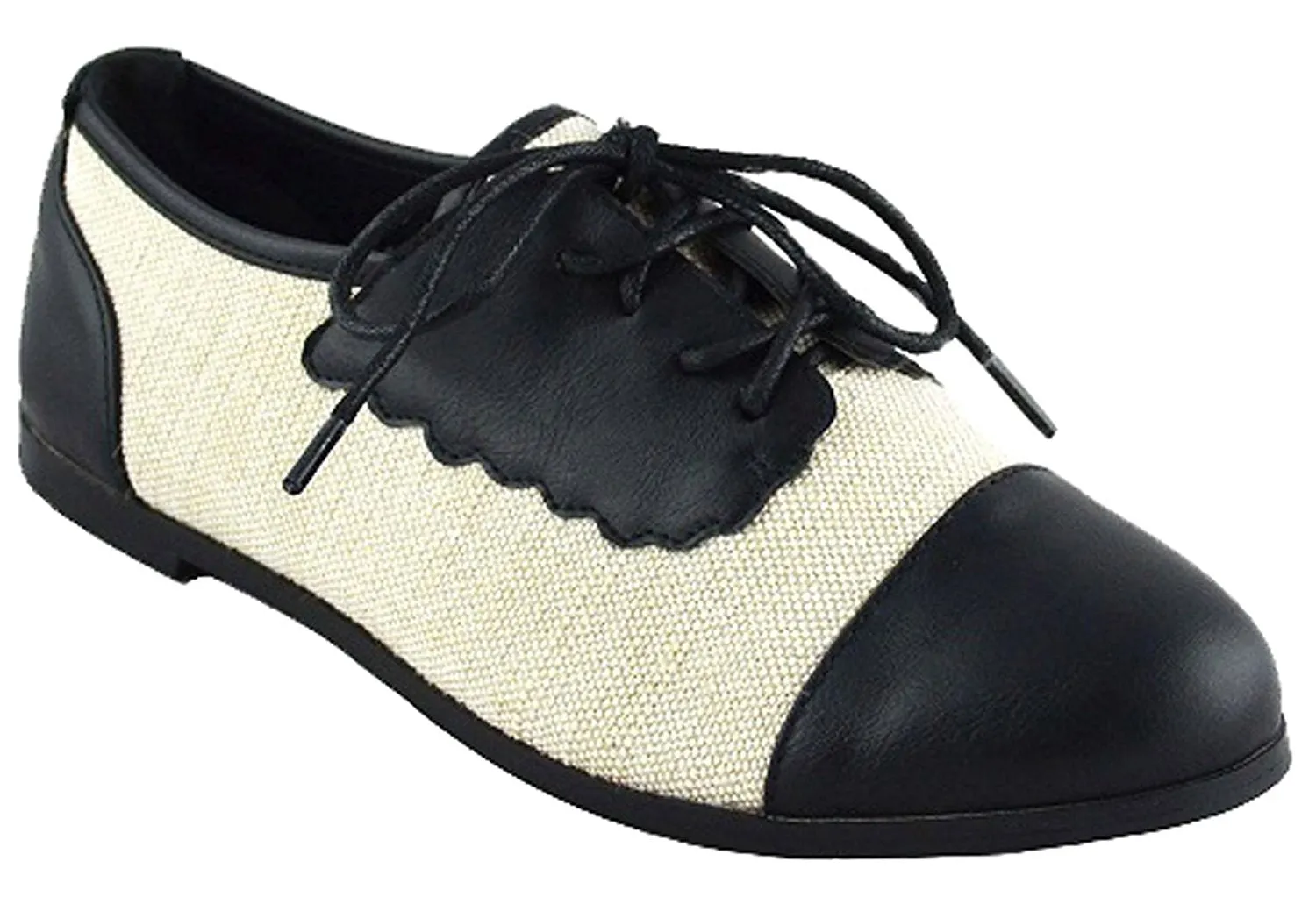 Chase & Chloe Women's Two Tone Lace Up Oxford Flat