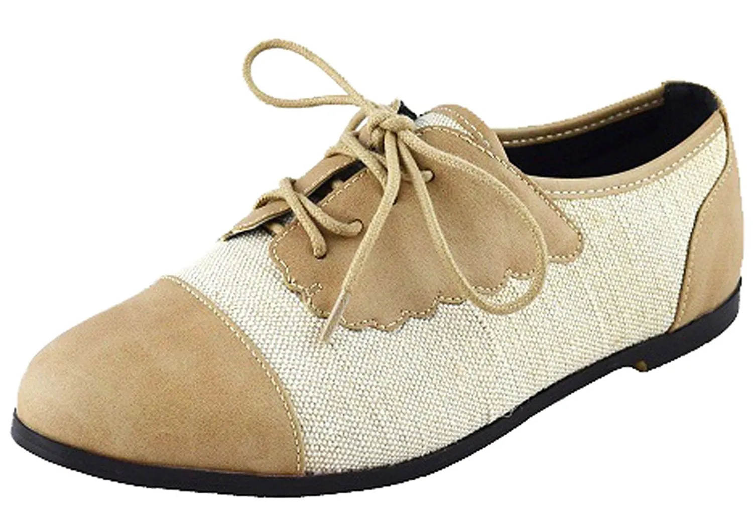 Chase & Chloe Women's Two Tone Lace Up Oxford Flat