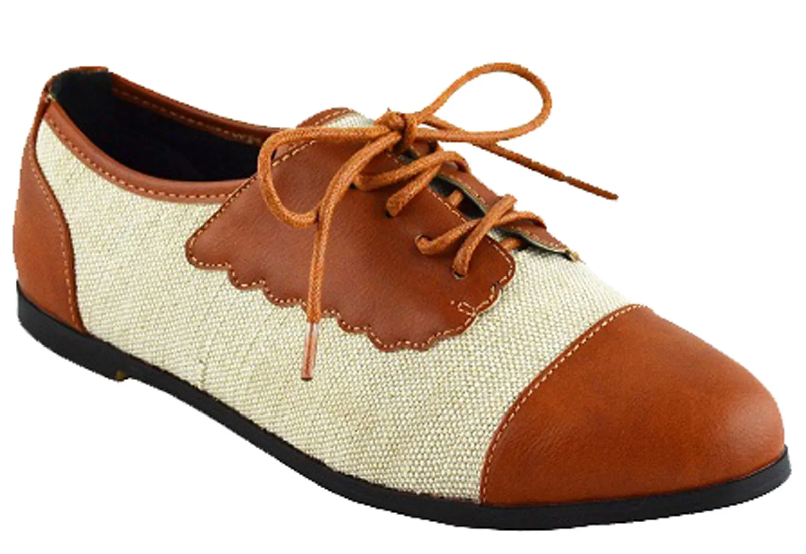 Chase & Chloe Women's Two Tone Lace Up Oxford Flat