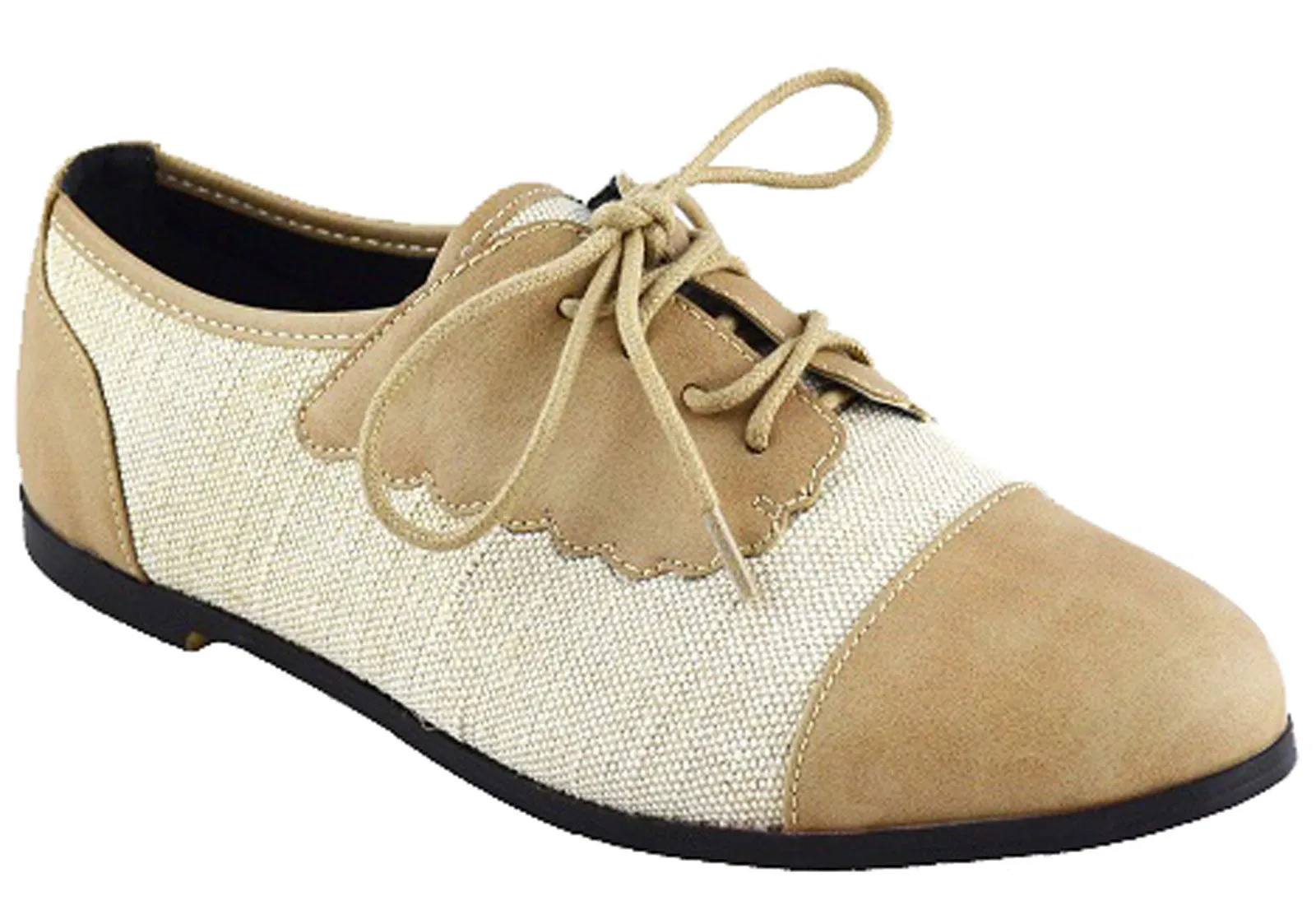 Chase & Chloe Women's Two Tone Lace Up Oxford Flat