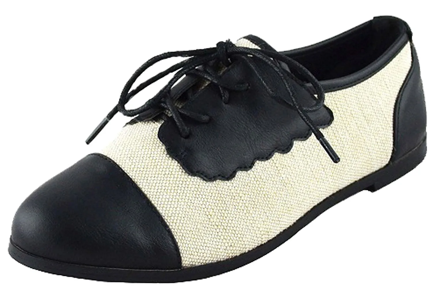 Chase & Chloe Women's Two Tone Lace Up Oxford Flat