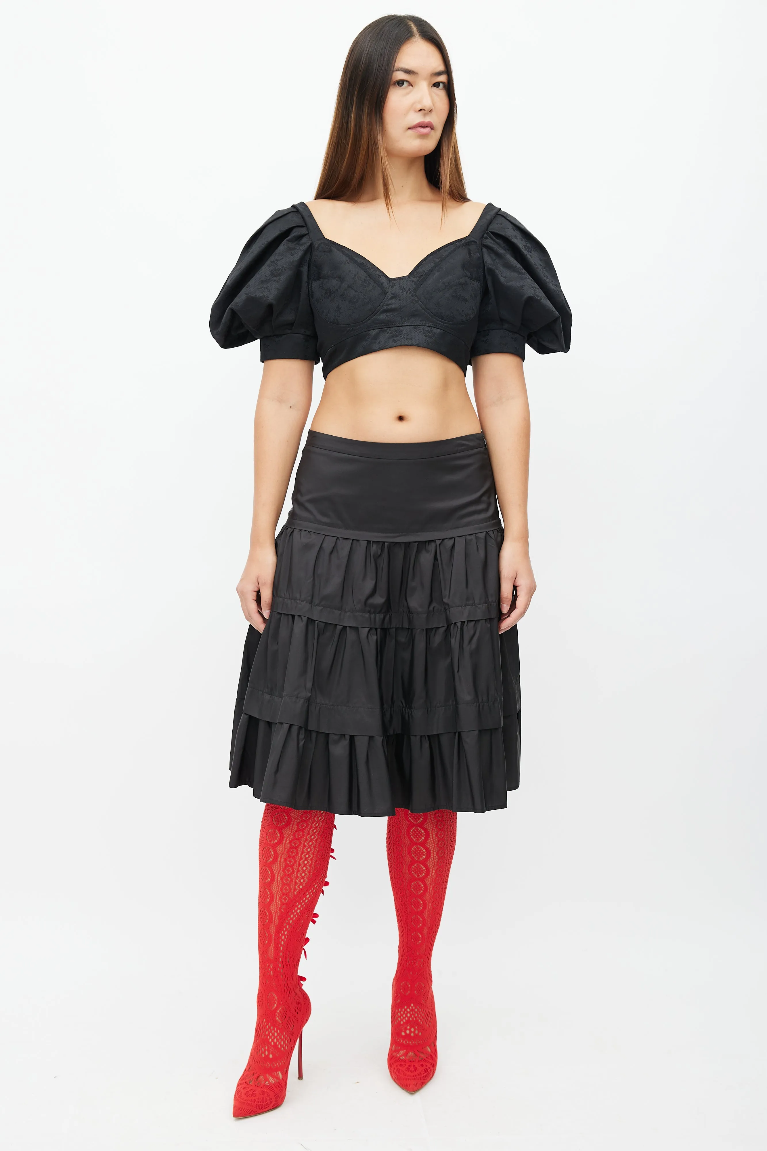 Cheap & Chic Black Silk Tier Skirt