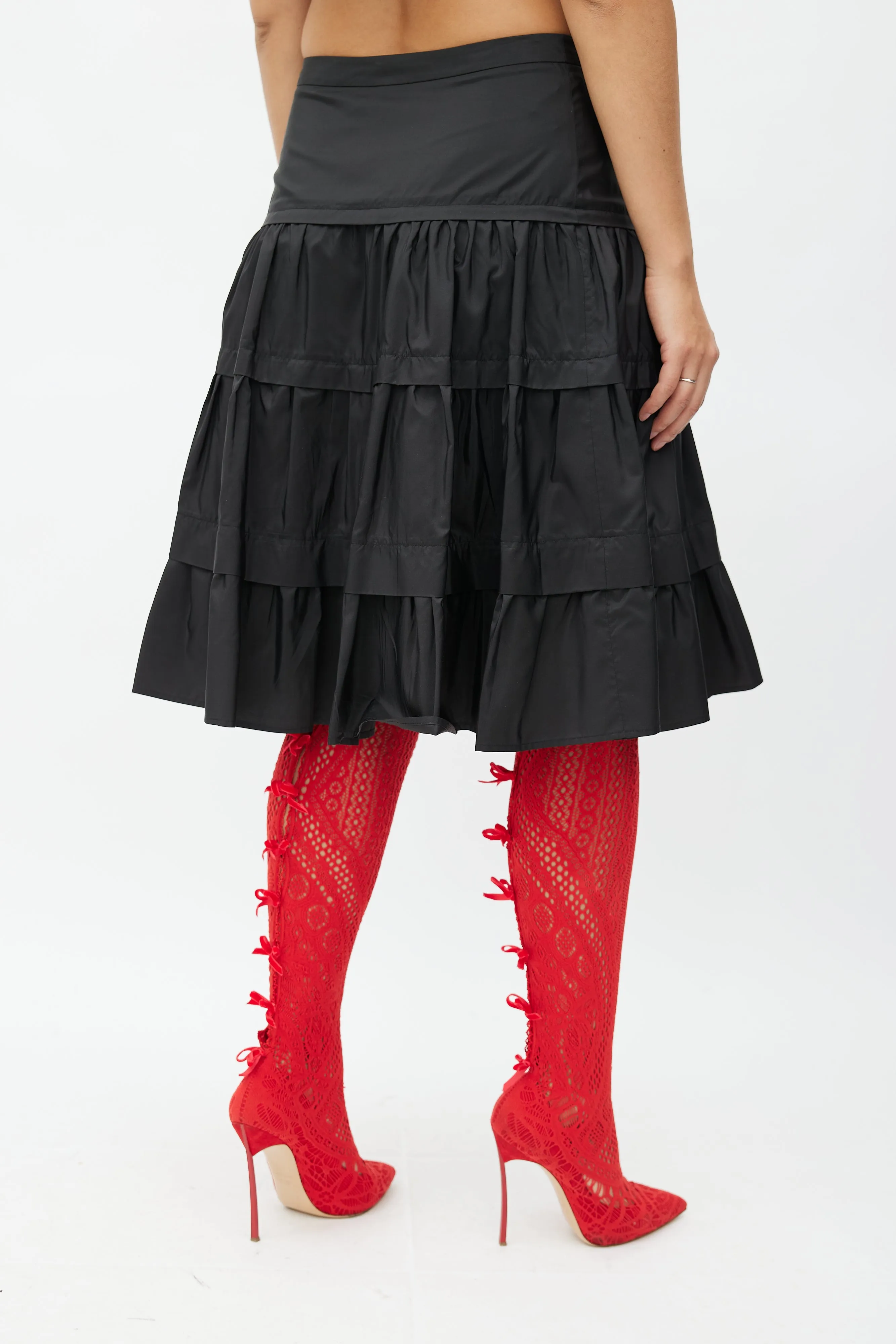 Cheap & Chic Black Silk Tier Skirt