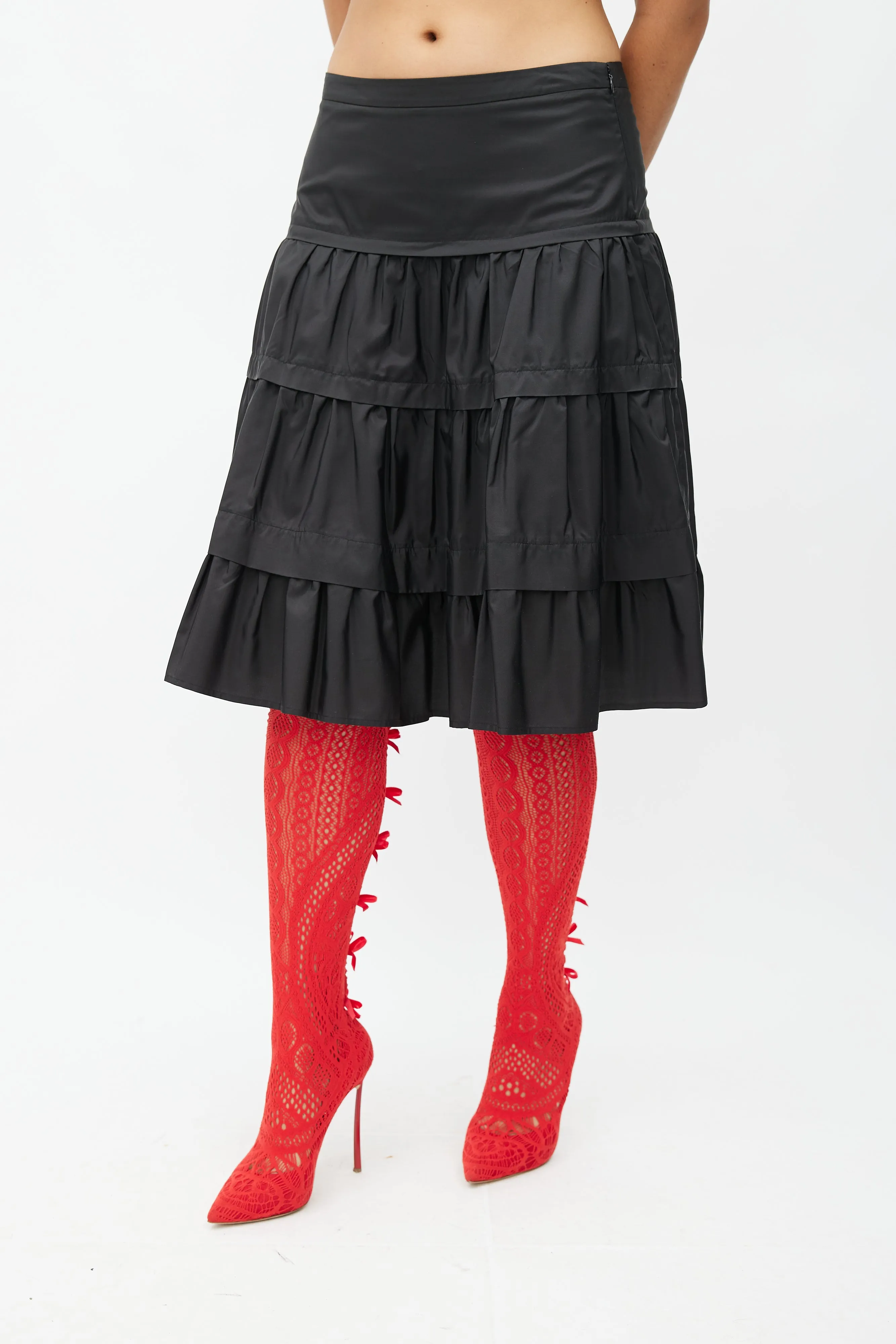 Cheap & Chic Black Silk Tier Skirt