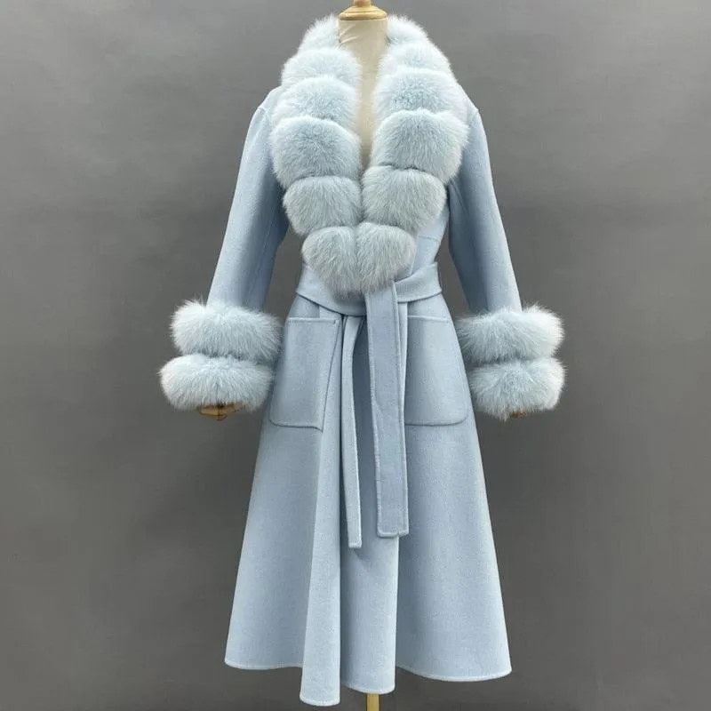 Chic Reversible Cashmere Coat with Fox Fur Trim - Women's Winter Elegance