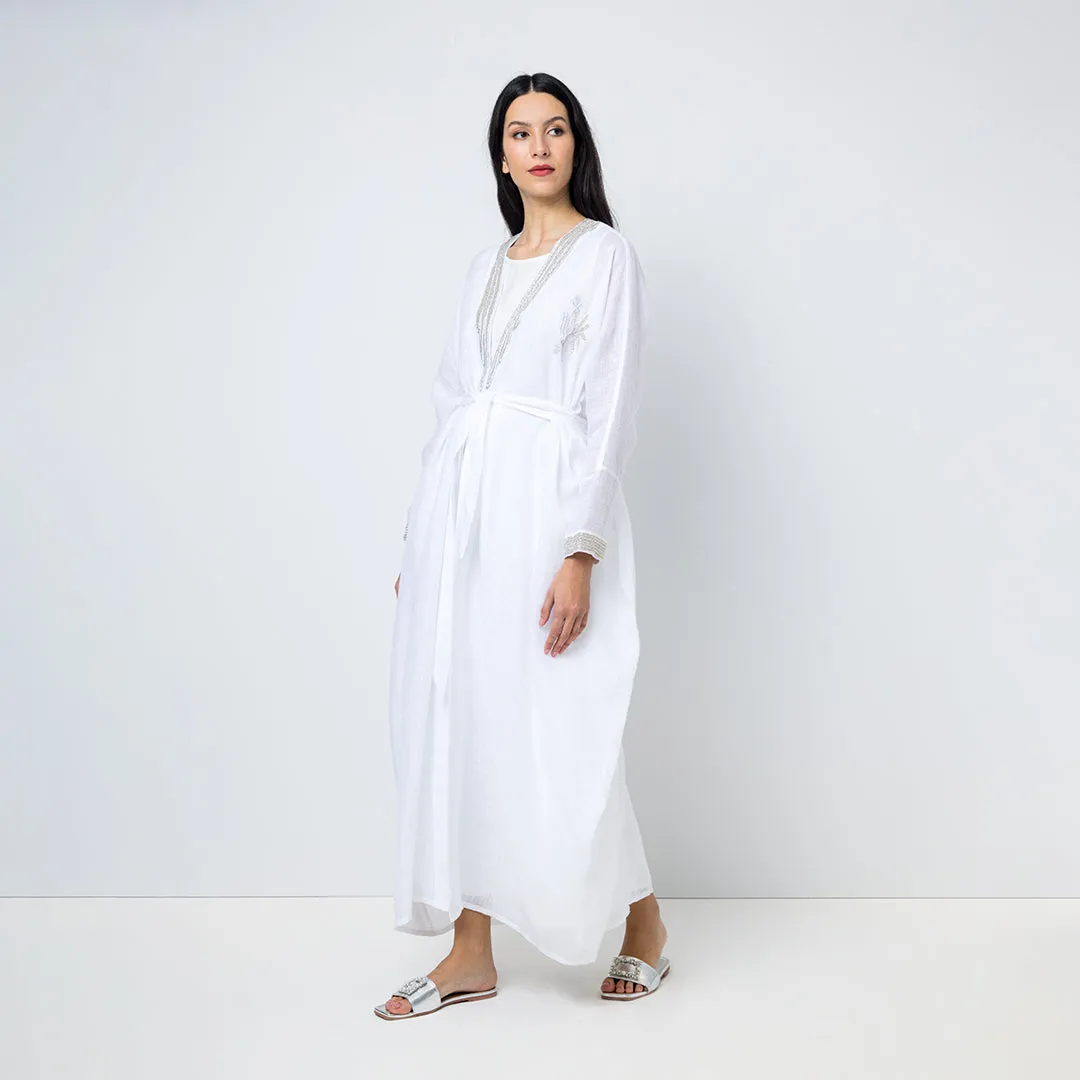 Choice Embellished Beads Maxi Oversize Abaya Offwhite