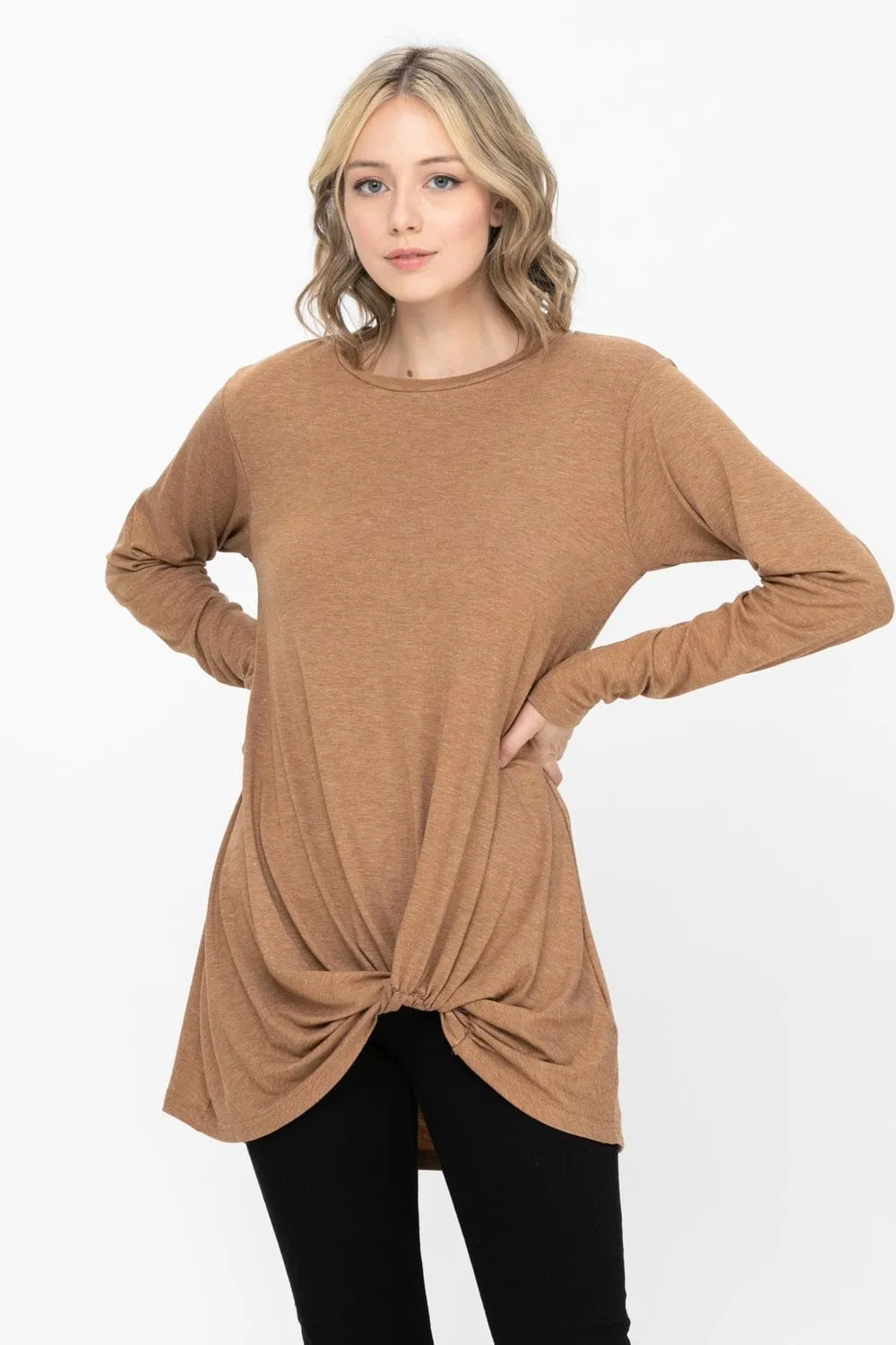 Comfy Soft Casual Twist Knot Tunics Tops Blouses T Shirts