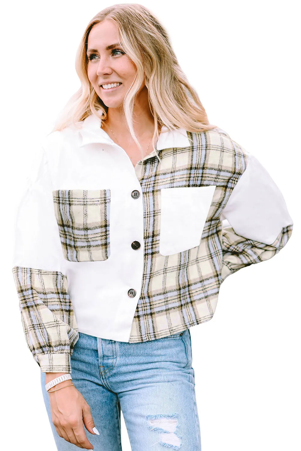 Corduroy Plaid Patchwork Shacket