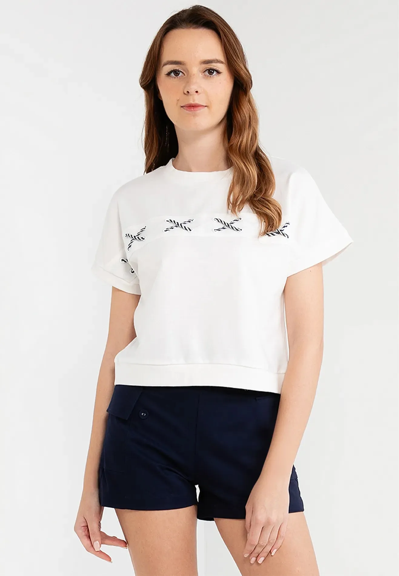 Cotton Threaded Short Sleeves Top