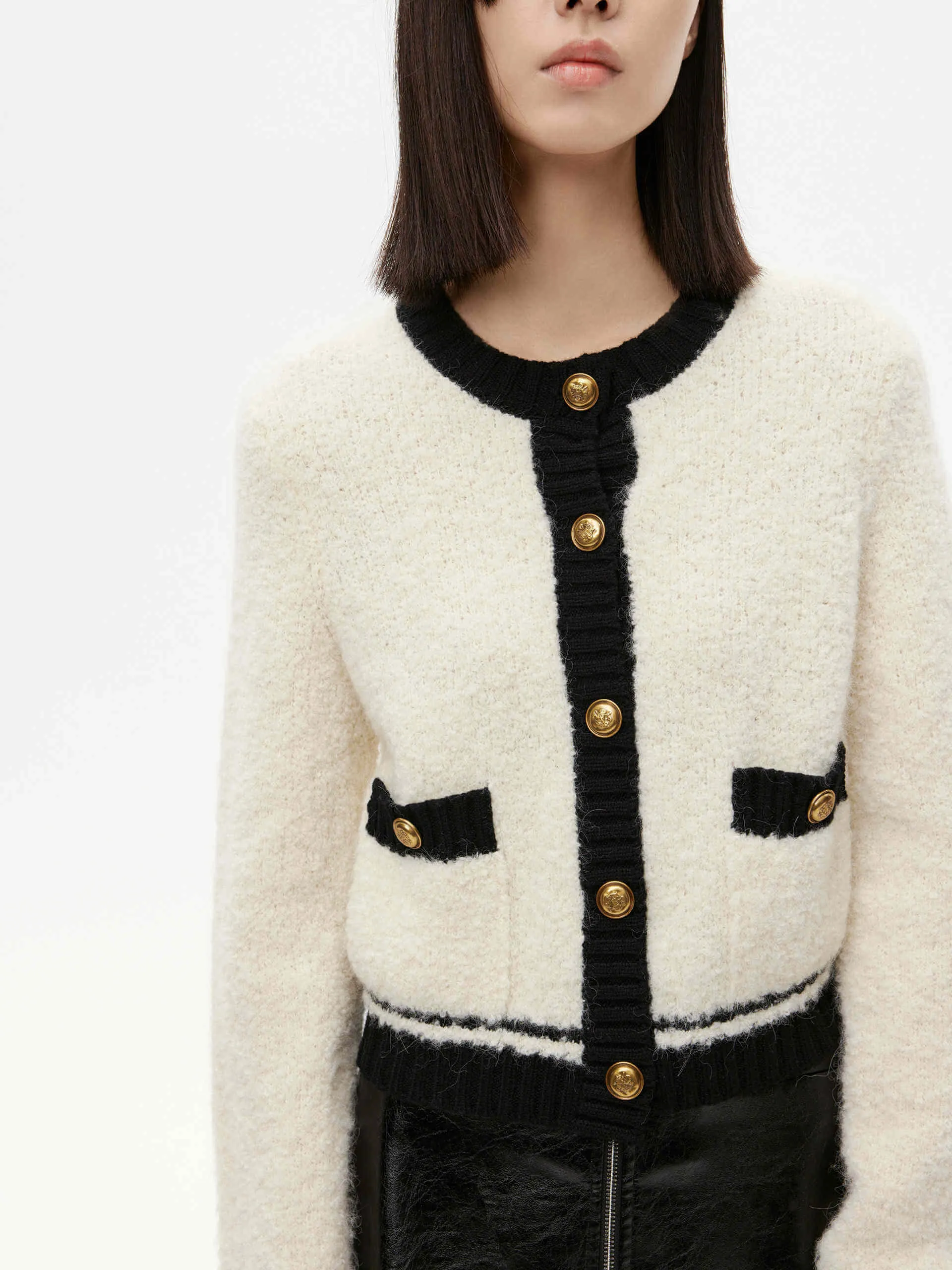 Cropped Boucle Knit Cardigan