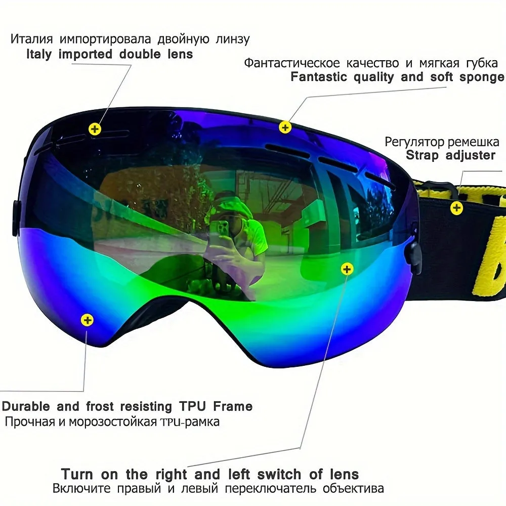 Double-Layer Anti-Fog Ski Goggles with Big Lens for Adults, Ski Mask Glasses for Men and Women, Snow Snowboard Eyewear