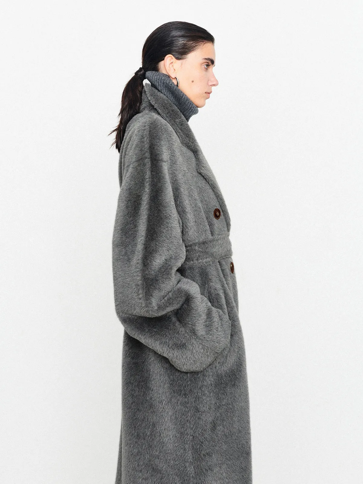 Fuzzy Solid Oversized Trendy Pocket Collar Coat