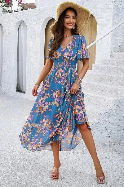 Get Ready for Summer: Smocked Floral V-Neck Dress