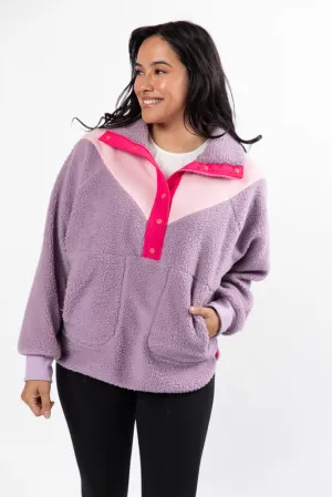 Good Feelings Purple Multi Colorblock Sherpa Pullover