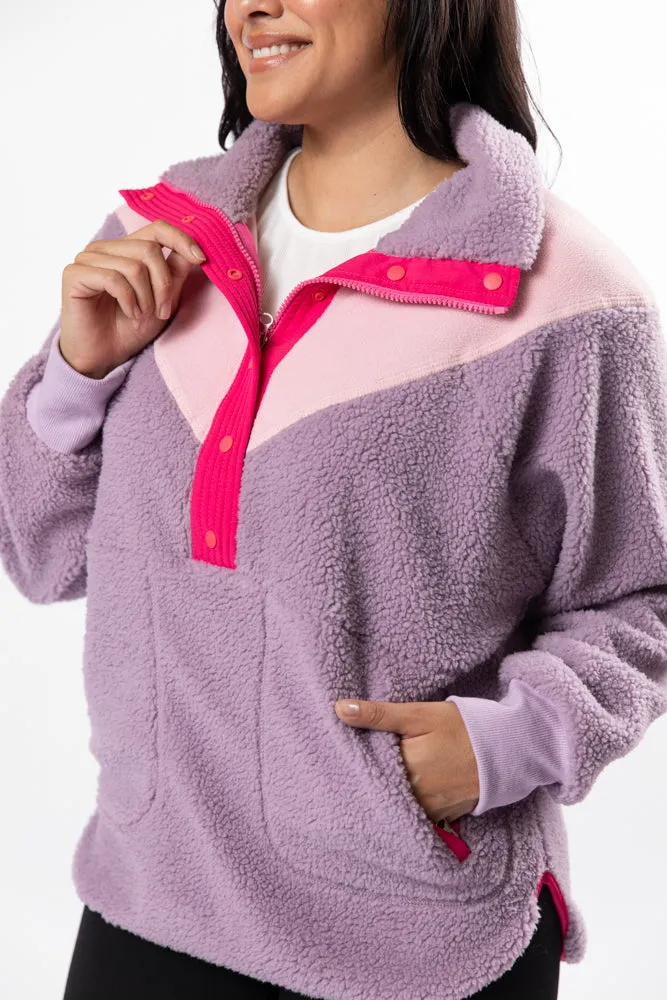 Good Feelings Purple Multi Colorblock Sherpa Pullover