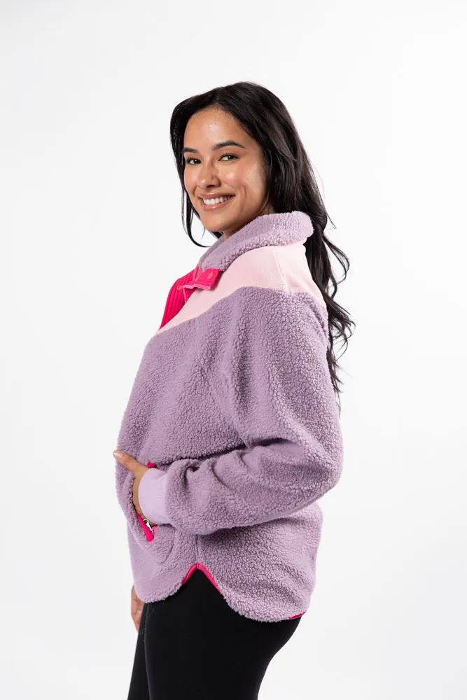 Good Feelings Purple Multi Colorblock Sherpa Pullover