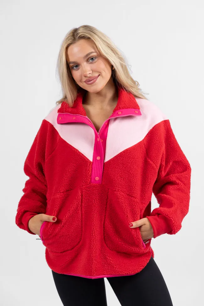 Good Feelings Red Multi Colorblock Sherpa Pullover FINAL SALE