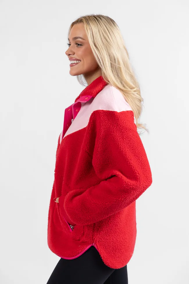 Good Feelings Red Multi Colorblock Sherpa Pullover FINAL SALE