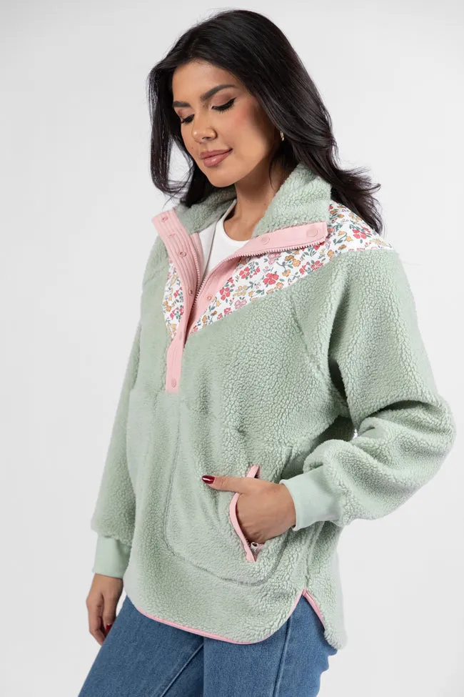 Good Feelings Sage Floral Multi Colorblock Sherpa Pullover FINAL SALE