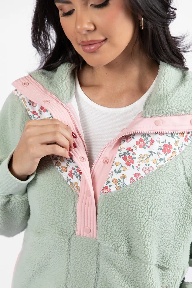 Good Feelings Sage Floral Multi Colorblock Sherpa Pullover FINAL SALE