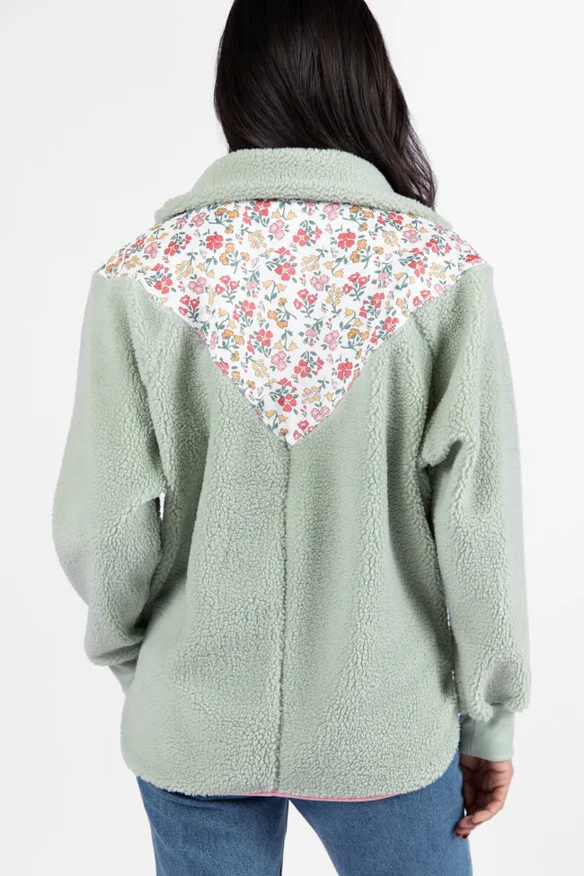 Good Feelings Sage Floral Multi Colorblock Sherpa Pullover FINAL SALE