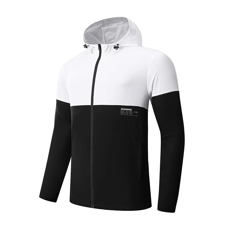 Gym Men Running Sports Jacket Fitness Long Sleeve Elastic Tight Hoodies Zipper Slim Hiking Sweatshirts Male Jogging Hooded Coat