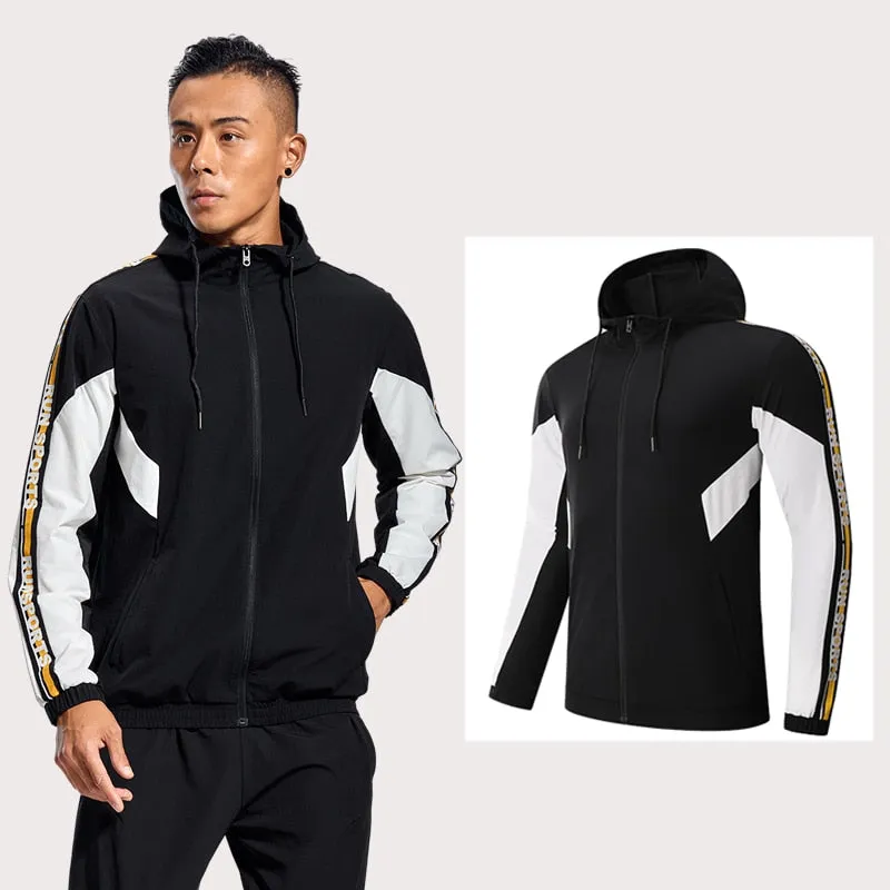 Gym Men Running Sports Jacket Fitness Long Sleeve Elastic Tight Hoodies Zipper Slim Hiking Sweatshirts Male Jogging Hooded Coat