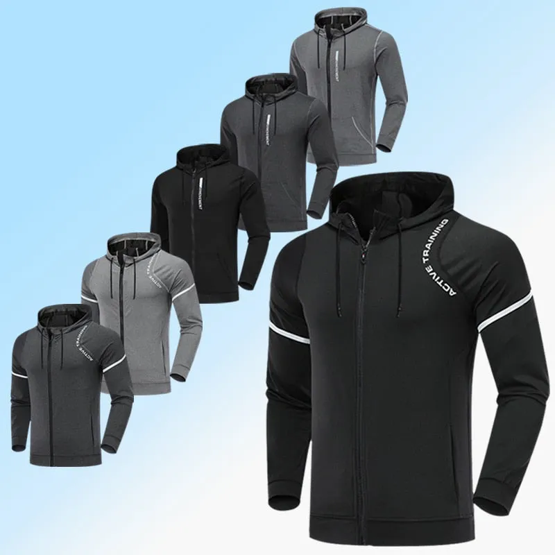 Gym Men Sports Jacket Fitness Long Sleeve Running Elastic Tight Hoodies Zipper Slim Hiking Sweatshirts Male Jogging Hooded Coat