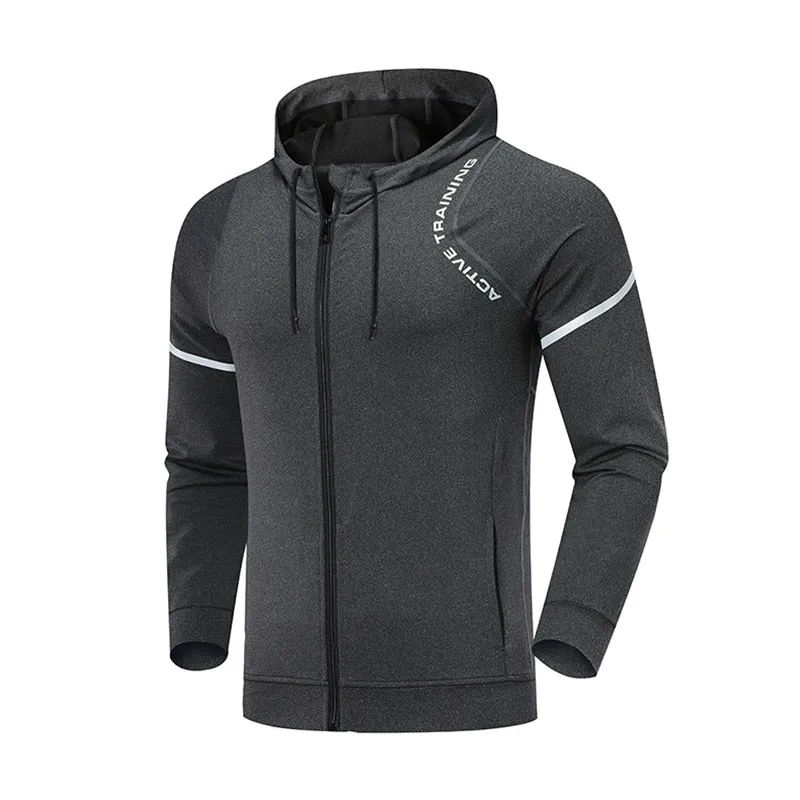 Gym Men Sports Jacket Fitness Long Sleeve Running Elastic Tight Hoodies Zipper Slim Hiking Sweatshirts Male Jogging Hooded Coat