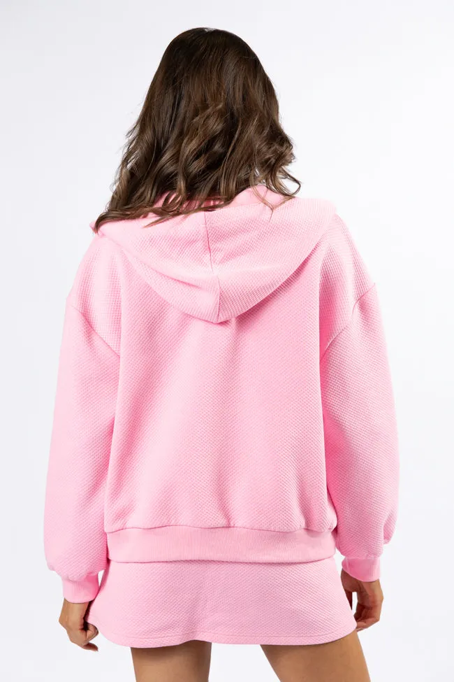 Have It My Way Pink Textured Knit Zip Up Hooded Sweatshirt