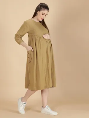 Hopping Hedgehog Mama Dress- Beige